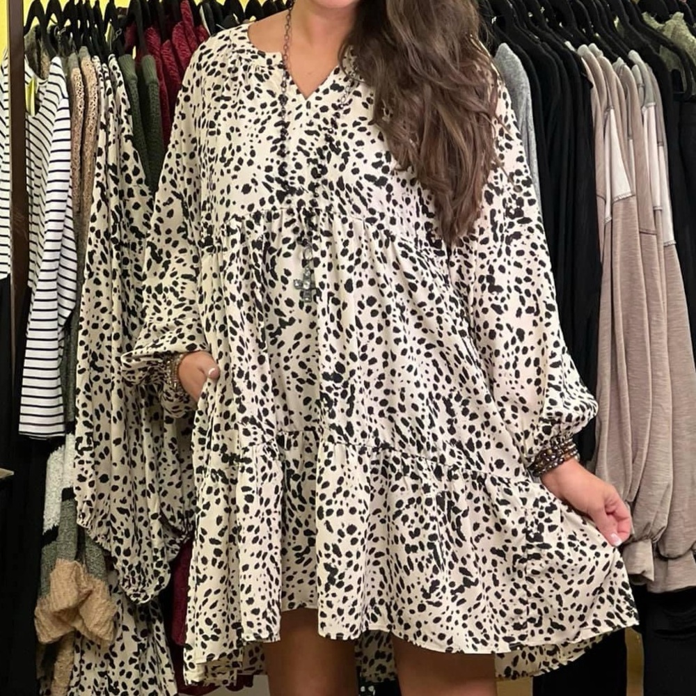 Umgee Black and White Spotted Mini Dress